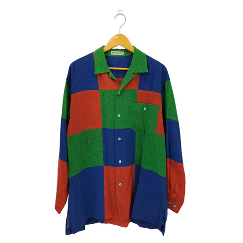 イッセイミヤケメン ISSEY MIYAKE MEN 97SS 銀タグ マルチカラー ブロック 切替 開襟 オープンカラーシャツ メンズ JPN:L