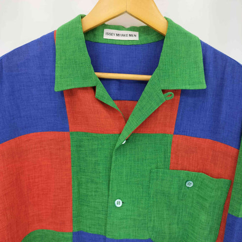 イッセイミヤケメン ISSEY MIYAKE MEN 97SS 銀タグ マルチカラー ブロック 切替 開襟 オープンカラーシャツ メンズ JPN:L