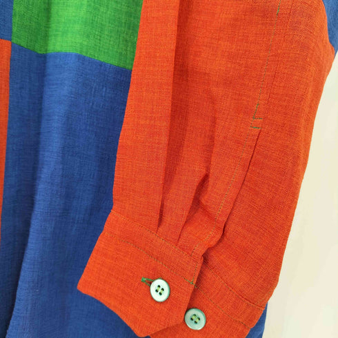 イッセイミヤケメン ISSEY MIYAKE MEN 97SS 銀タグ マルチカラー ブロック 切替 開襟 オープンカラーシャツ メンズ JPN:L