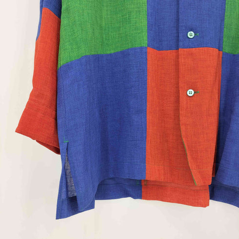 イッセイミヤケメン ISSEY MIYAKE MEN 97SS 銀タグ マルチカラー ブロック 切替 開襟 オープンカラーシャツ メンズ JPN:L