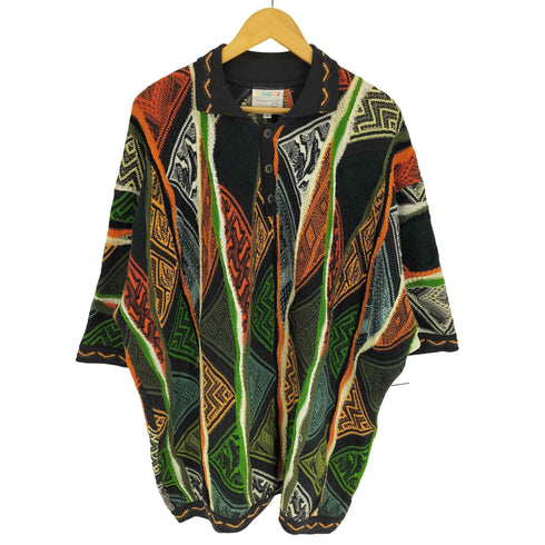 クージー COOGI 90-00S オーストラリア製 3Dニット クレイジーパターン S/S ニット ポロ シャツ メンズ 2X
