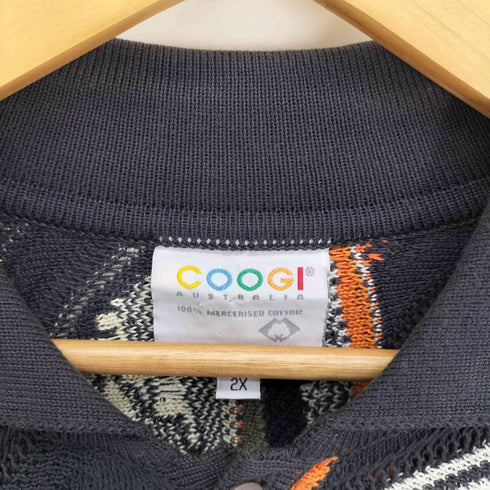 クージー COOGI 90-00S オーストラリア製 3Dニット クレイジーパターン S/S ニット ポロ シャツ メンズ 2X