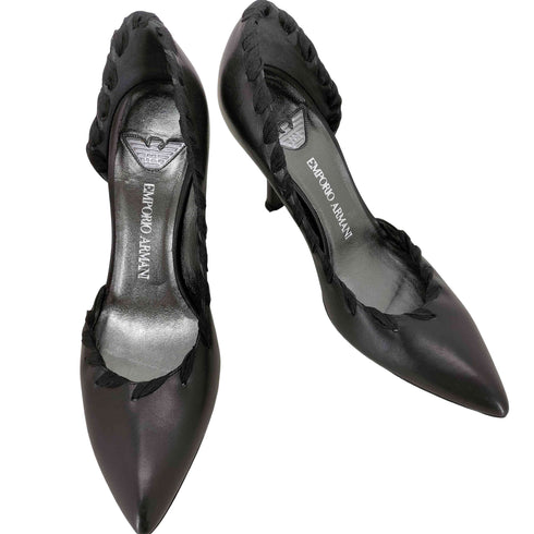 エンポリオアルマーニ EMPORIO ARMANI イタリア製 ステッチデザイン レザーヒールパンプス レディース 36 1/2