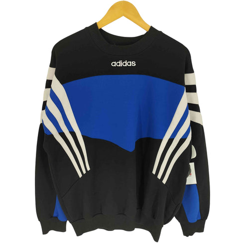 アディダス adidas 80-90S ロゴ刺繍 万国旗タグ スリーストライプス カラースイッチング ルーズ スウェット トレーナー メンズ import:L