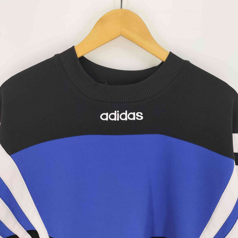 アディダス adidas 80-90S ロゴ刺繍 万国旗タグ スリーストライプス カラースイッチング ルーズ スウェット トレーナー メンズ import:L