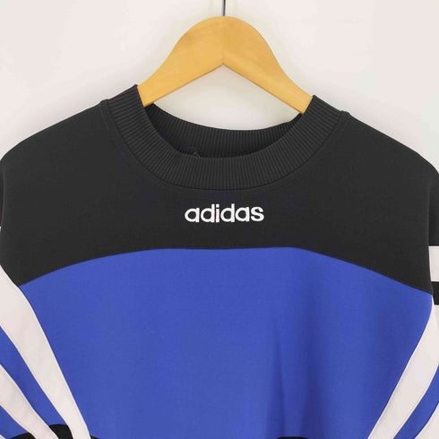 アディダス adidas 80-90S ロゴ刺繍 万国旗タグ スリーストライプス カラースイッチング ルーズ スウェット トレーナー メンズ import:L