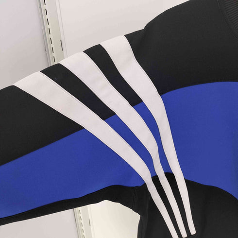 アディダス adidas 80-90S ロゴ刺繍 万国旗タグ スリーストライプス カラースイッチング ルーズ スウェット トレーナー メンズ import:L