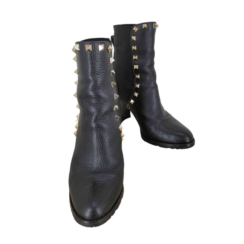 ヴァレンティノ Valentino ロックスタッズ グレインカーフスキン アンクルブーツ レディース 36 1/2