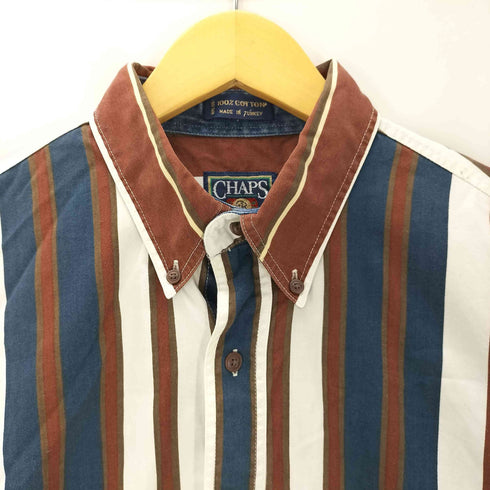 チャップスラルフローレン CHAPS RALPH LAUREN 80S エンブレム ロゴ 刺繍 ボタンダウン ストライプ L/S シャツ メンズ import:L
