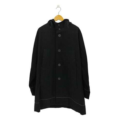 イッセイミヤケ ISSEY MIYAKE 07AW 黒タグ 裏地ストライプ ドルマンスリーブ ウール フーデッド コート メンズ JPN:4
