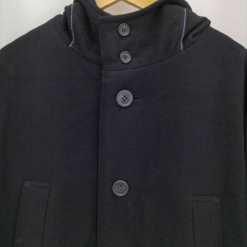 イッセイミヤケ ISSEY MIYAKE 07AW 黒タグ 裏地ストライプ ドルマンスリーブ ウール フーデッド コート メンズ JPN:4