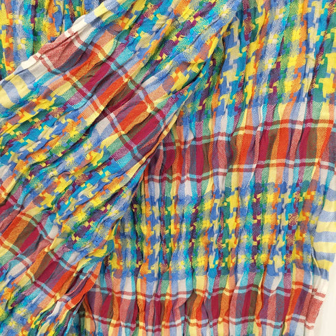 イッセイミヤケメン ISSEY MIYAKE MEN 13AW 黒タグ 総柄 マルチカラー プリーツ ねじり加工 ウール ストール メンズ FREE