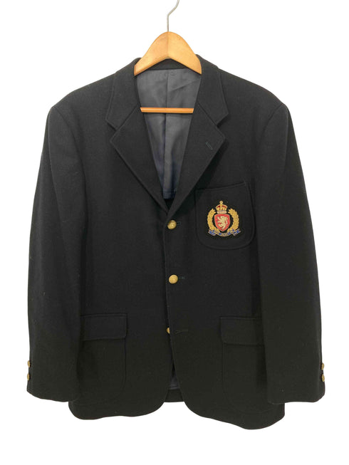 ヴァンヂャケット VAN JAC 段返り3B 背抜き エンブレム センターベント 金ボタン 紺ブレ ブレザー ウールナイロン テーラードジャケット メンズ A-5