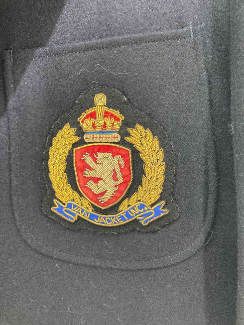 ヴァンヂャケット VAN JAC 段返り3B 背抜き エンブレム センターベント 金ボタン 紺ブレ ブレザー ウールナイロン テーラードジャケット メンズ A-5