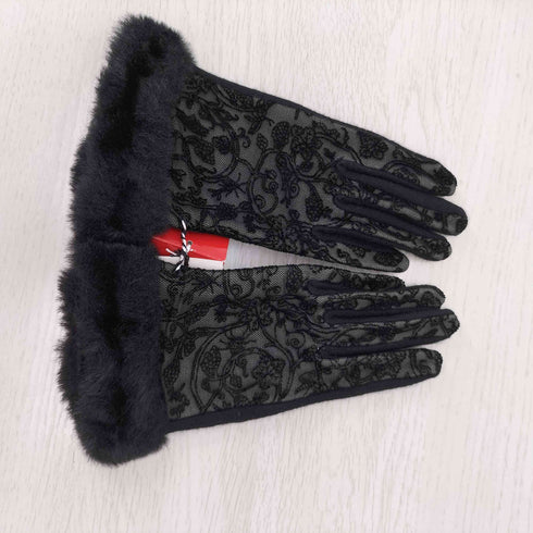 モスキーノ MOSCHINO レース ファーグローブ レディース