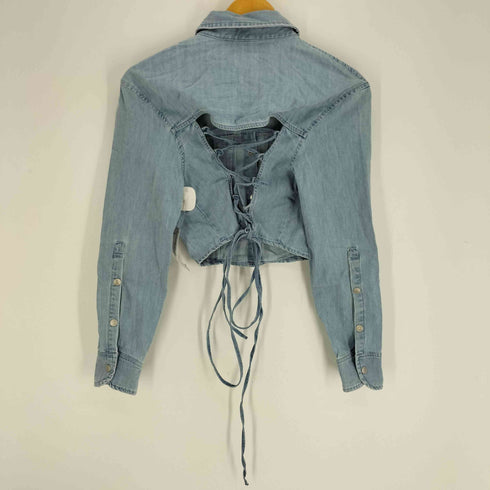 ザラ ZARA レースアップ バックシャン シャンブレー デニムシャツ レディース import:M