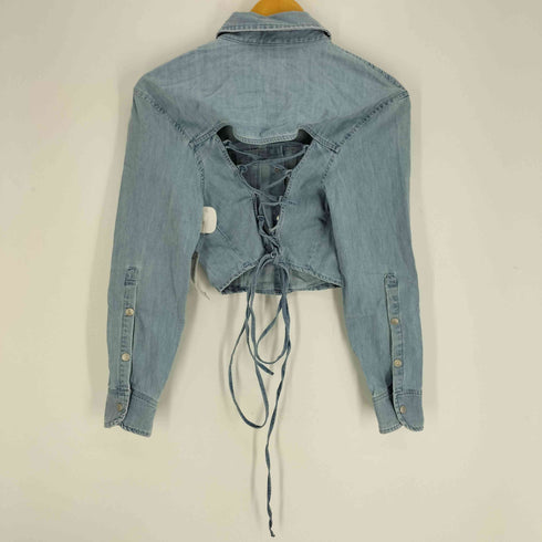 ザラ ZARA レースアップ バックシャン シャンブレー デニムシャツ レディース import:M