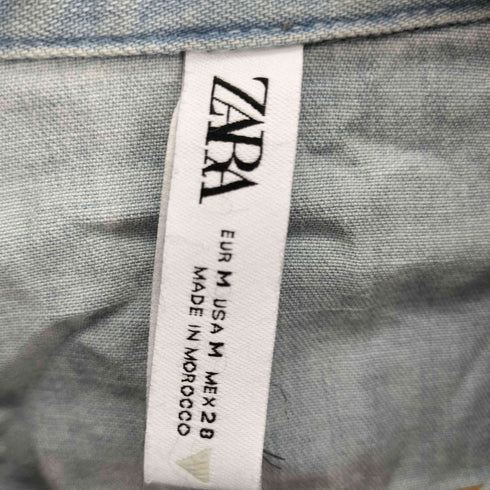 ザラ ZARA レースアップ バックシャン シャンブレー デニムシャツ レディース import:M