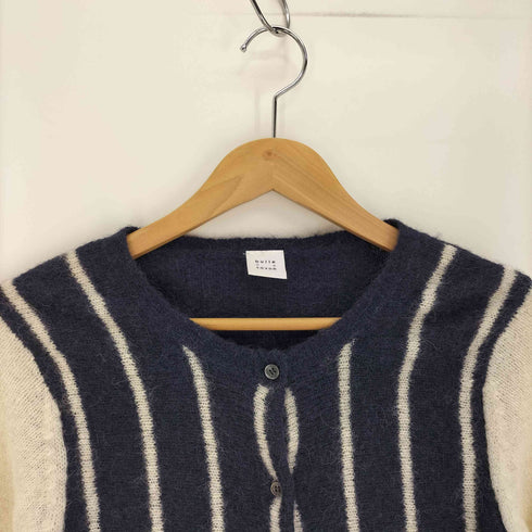 ビュルデサボン bulle de savon アルパカ混 ストライプ クルーネック ニット カーディガン レディース FREE