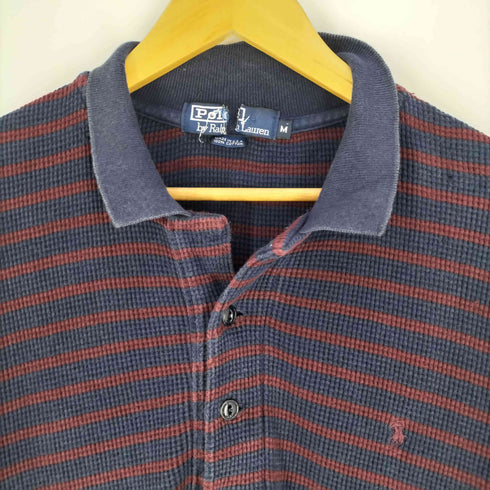 ポロバイラルフローレン Polo by RALPH LAUREN 90S USA製 スモールポニー刺繍 ワッフル ボーダー ポロシャツ メンズ import:M