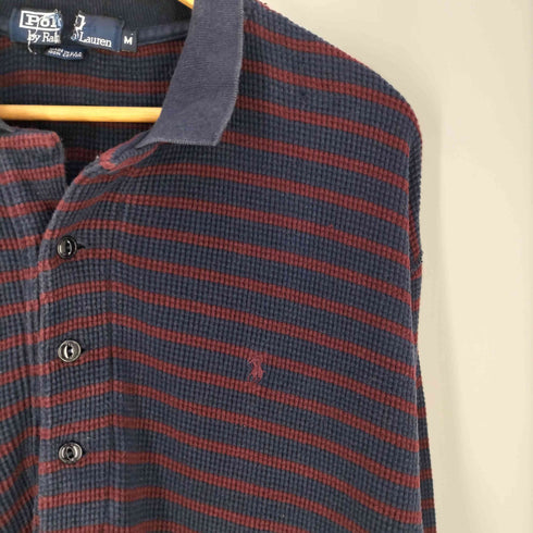ポロバイラルフローレン Polo by RALPH LAUREN 90S USA製 スモールポニー刺繍 ワッフル ボーダー ポロシャツ メンズ import:M