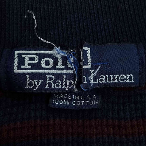 ポロバイラルフローレン Polo by RALPH LAUREN 90S USA製 スモールポニー刺繍 ワッフル ボーダー ポロシャツ メンズ import:M