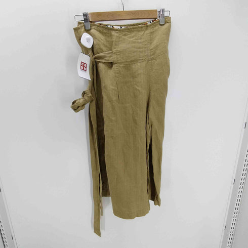 ハバーサック HAVERSACK 内側総柄 麻 リネン ヘリンボーン ベルデット ワイド キュロット ガウチョ パンツ レディース JPN:1