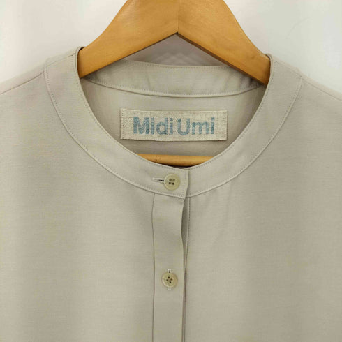 MIDI UMI リネンブレンド プリーツ ノースリーブ シャツワンピース レディース