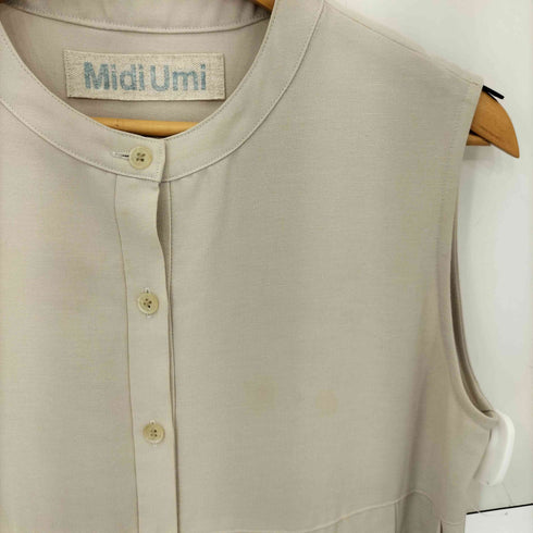 MIDI UMI リネンブレンド プリーツ ノースリーブ シャツワンピース レディース