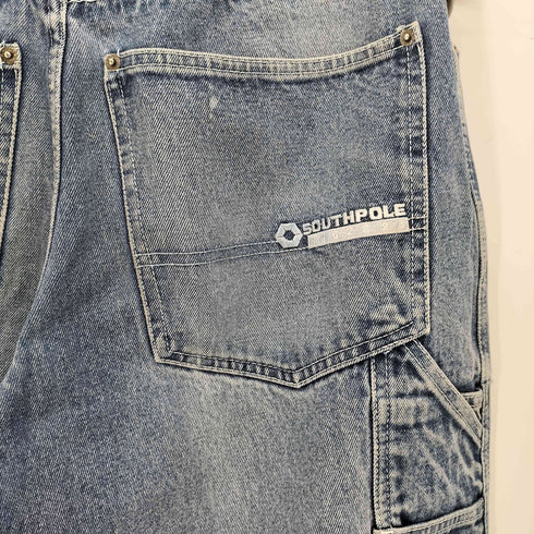 サウスポール SOUTHPOLE 90-00S 香港製 ロゴ 刺繍 ペインター デニム バギー パンツ メンズ US:34-35