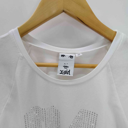 エックスガール X-girl 25SS RHINESTONE NUMBERING BABY TEE ラインストーン ナンバリング ベイビー S/S Tシャツ レディース JPN:M