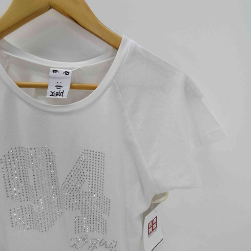 エックスガール X-girl 25SS RHINESTONE NUMBERING BABY TEE ラインストーン ナンバリング ベイビー S/S Tシャツ レディース JPN:M