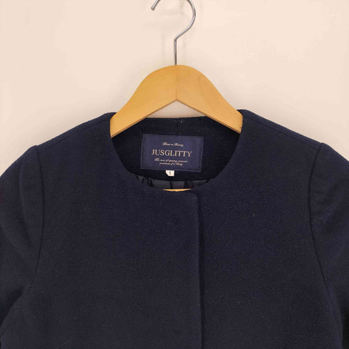 ジャスグリッティー JUSGLITTY アンゴラ アルパカ ミックス ツイード切替 ノーカラーコート レディース JPN:1