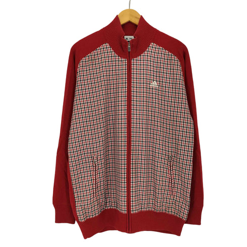 アディダス adidas GOLF ロゴ刺繍 蓄熱 素材切替 ギンガムチェック ジップアップ ニットジャケット メンズ O