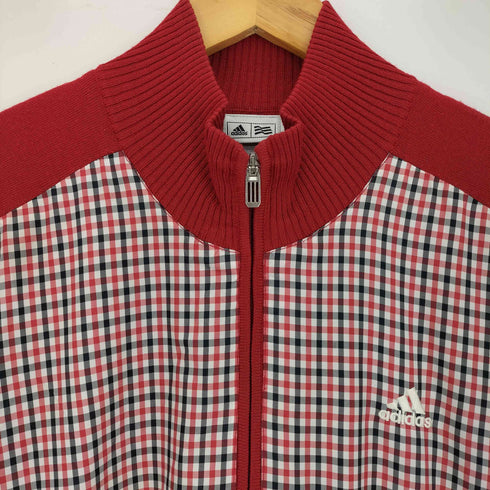 アディダス adidas GOLF ロゴ刺繍 蓄熱 素材切替 ギンガムチェック ジップアップ ニットジャケット メンズ O