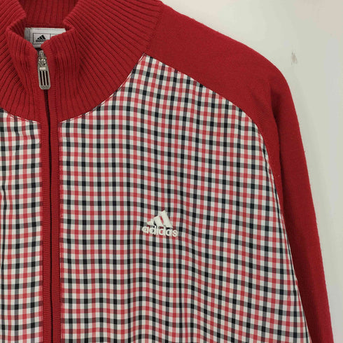 アディダス adidas GOLF ロゴ刺繍 蓄熱 素材切替 ギンガムチェック ジップアップ ニットジャケット メンズ O