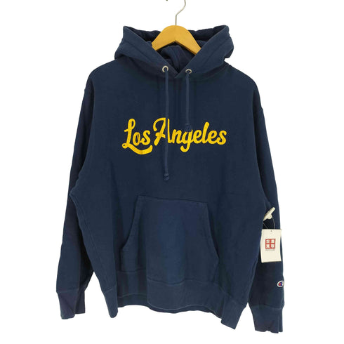 チャンピオン Champion 90S 都市ロゴ プリント 目有り ドローコード 裏起毛 プルオーバー パーカー メンズ import:M