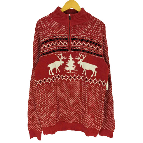 総柄 トナカイ ハーフジップ ニット セーター メンズ LT