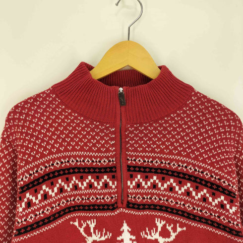 総柄 トナカイ ハーフジップ ニット セーター メンズ LT