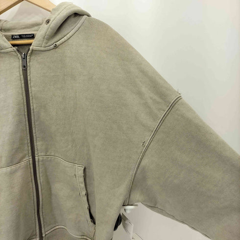ザラ ZARA ダメージ加工 オーバーサイズ ダブルジップ パーカー メンズ import:XL