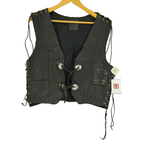 本革 サイド ショルダー 編み上げ コンチョ レザー ベスト ジレ メンズ import:XXL