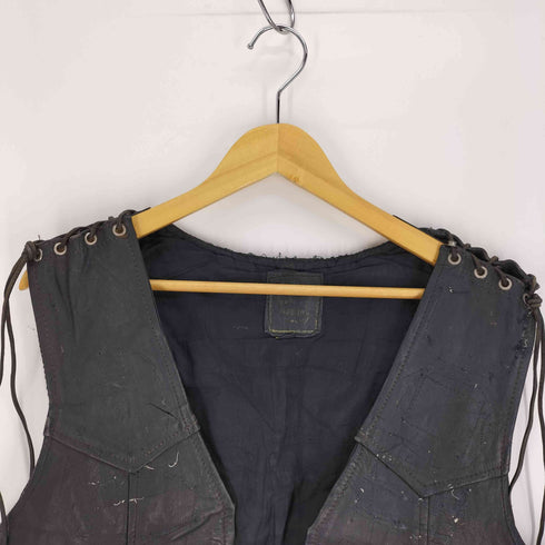 本革 サイド ショルダー 編み上げ コンチョ レザー ベスト ジレ メンズ import:XXL