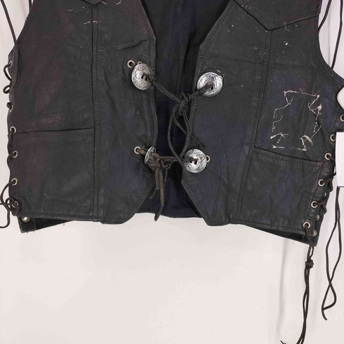 本革 サイド ショルダー 編み上げ コンチョ レザー ベスト ジレ メンズ import:XXL