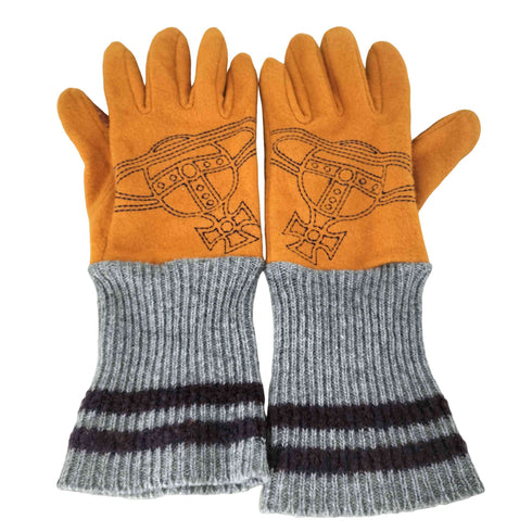 ヴィヴィアンウエストウッド Vivienne Westwood オーブ刺繍ウール&レザーグローブ メンズ