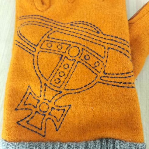 ヴィヴィアンウエストウッド Vivienne Westwood オーブ刺繍ウール&レザーグローブ メンズ