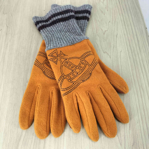 ヴィヴィアンウエストウッド Vivienne Westwood オーブ刺繍ウール&レザーグローブ メンズ