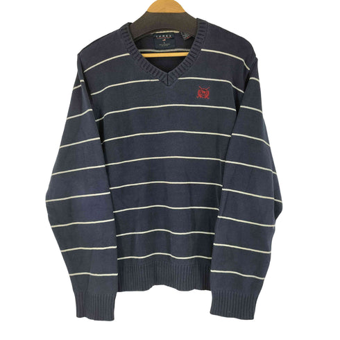 THRE3 90S ロゴ刺繍 ボーダー Vネックセーター メンズ import:L