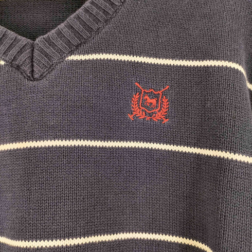 THRE3 90S ロゴ刺繍 ボーダー Vネックセーター メンズ import:L