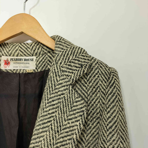 80s Vintage Peabody House ヘリンボーン センターベント ロング チェスターコート レディース 5/6