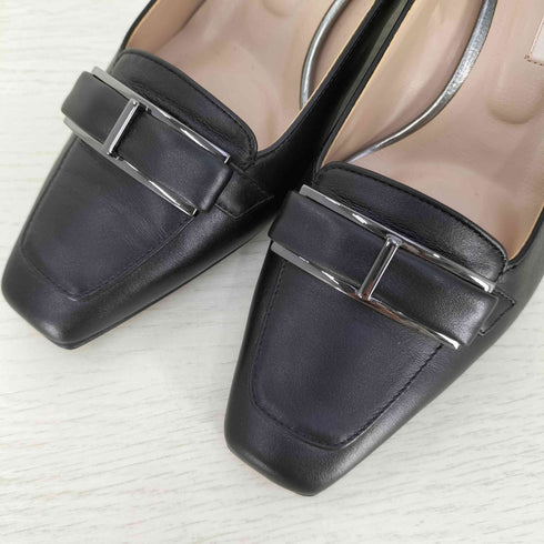 ダイアナ DIANA スクエアトゥ 金具装飾 ヒール フェイクレザー ヒール パンプス レディース JPN:23